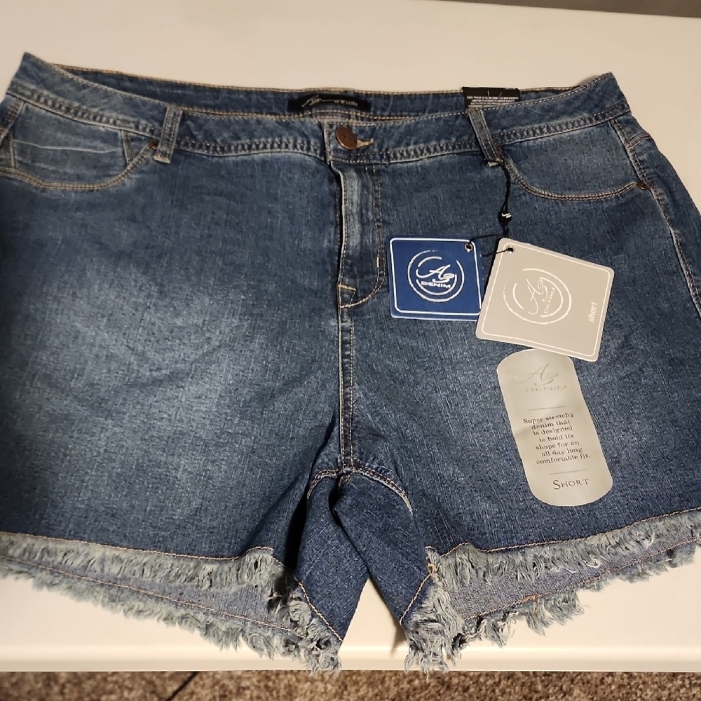 AG NWT Blue Jean Shorts with Frayed Hem and Distressed Details